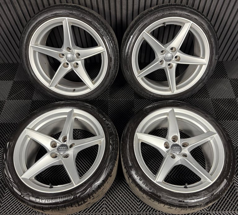 18" GENUINE AUDI A5 S LINE SILVER 5 SPOKE ALLOY WHEELS ALLOYS TYRES