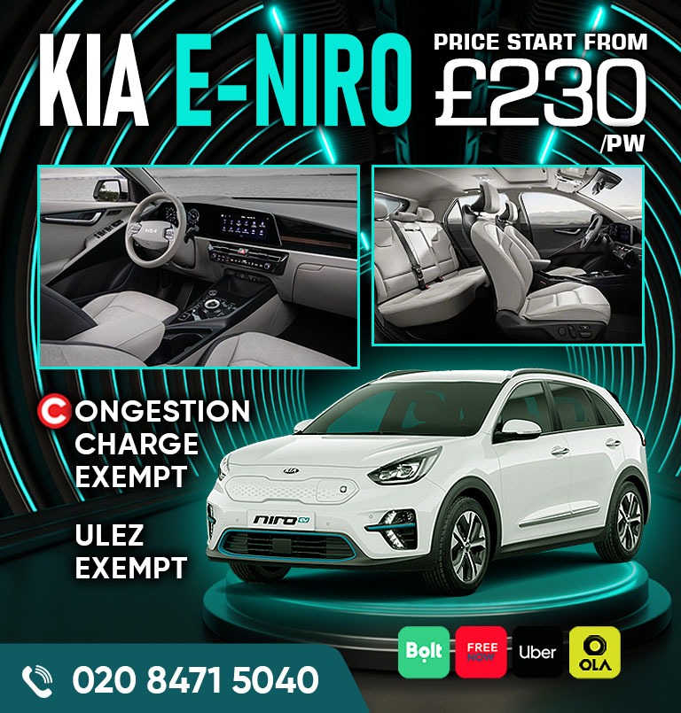 Fully Electric and Economic Kia E-Niro – CONGESTION/ULEZ EXEMPT PCO RENTAL