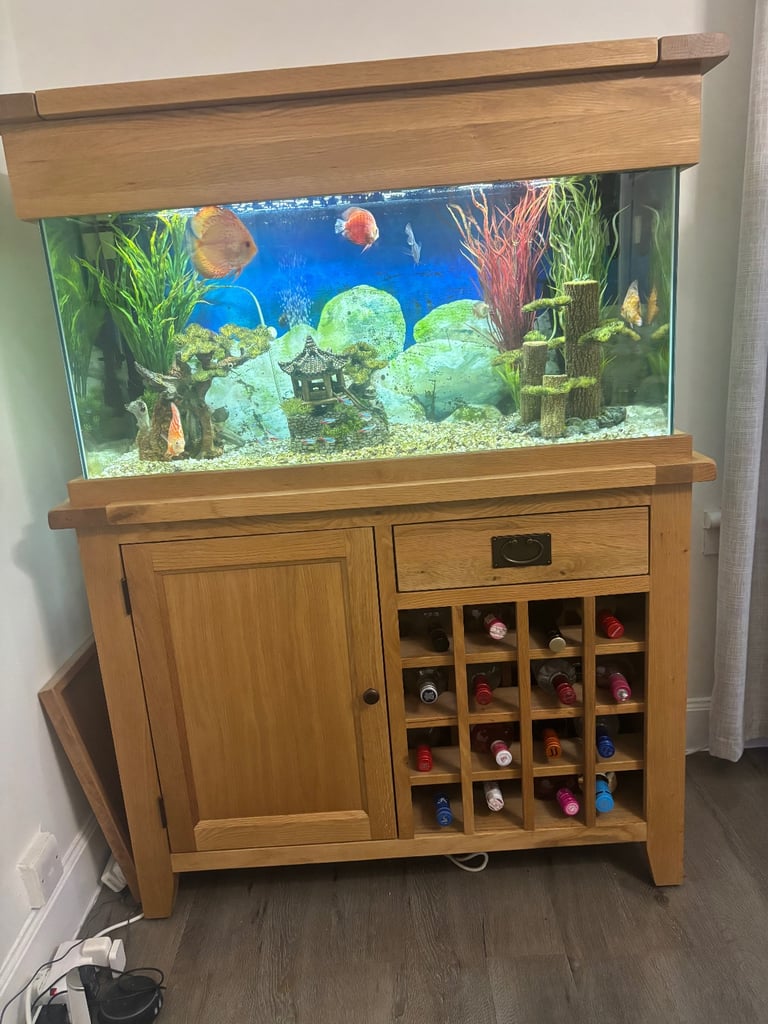 image for Oak Fish Tank with wine rack 
