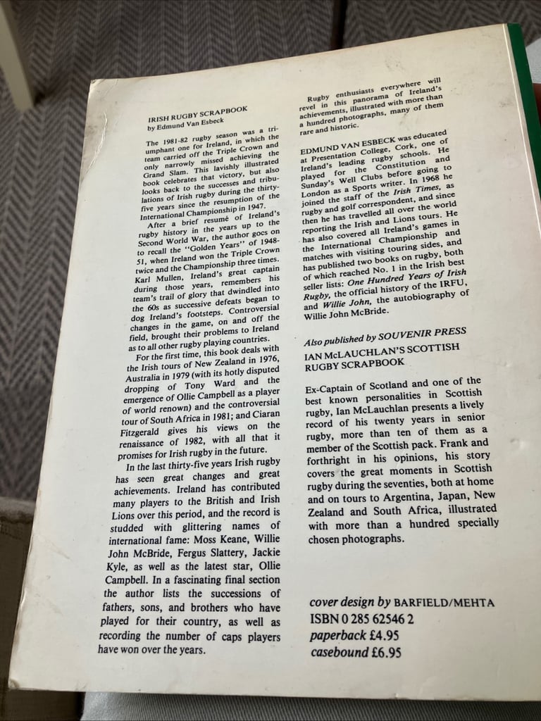 Vintage book Irish rugby scrapbook 1982