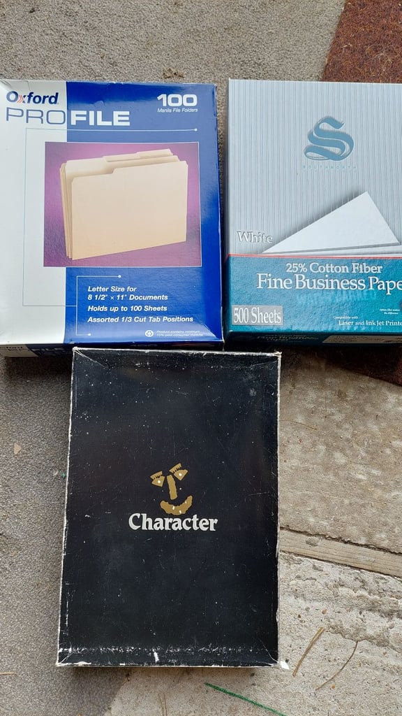 Stationary,  two boxes of paper & Drawer folders