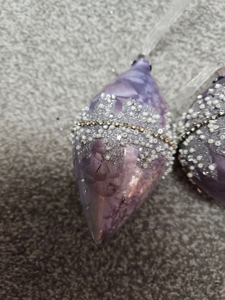Christmas Tree Decorations Purple Liliac Glass Baubles From Taskers Rrp £7.99 Each