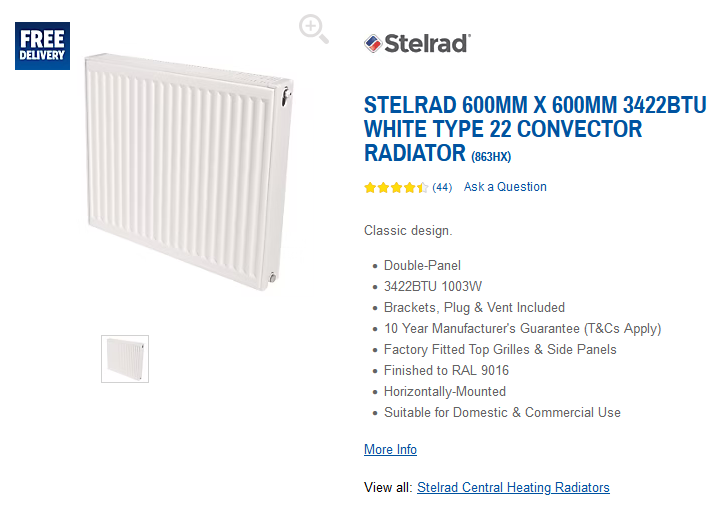 Brand New Stelrad 600 x 600 K2 Double radiator Type 22