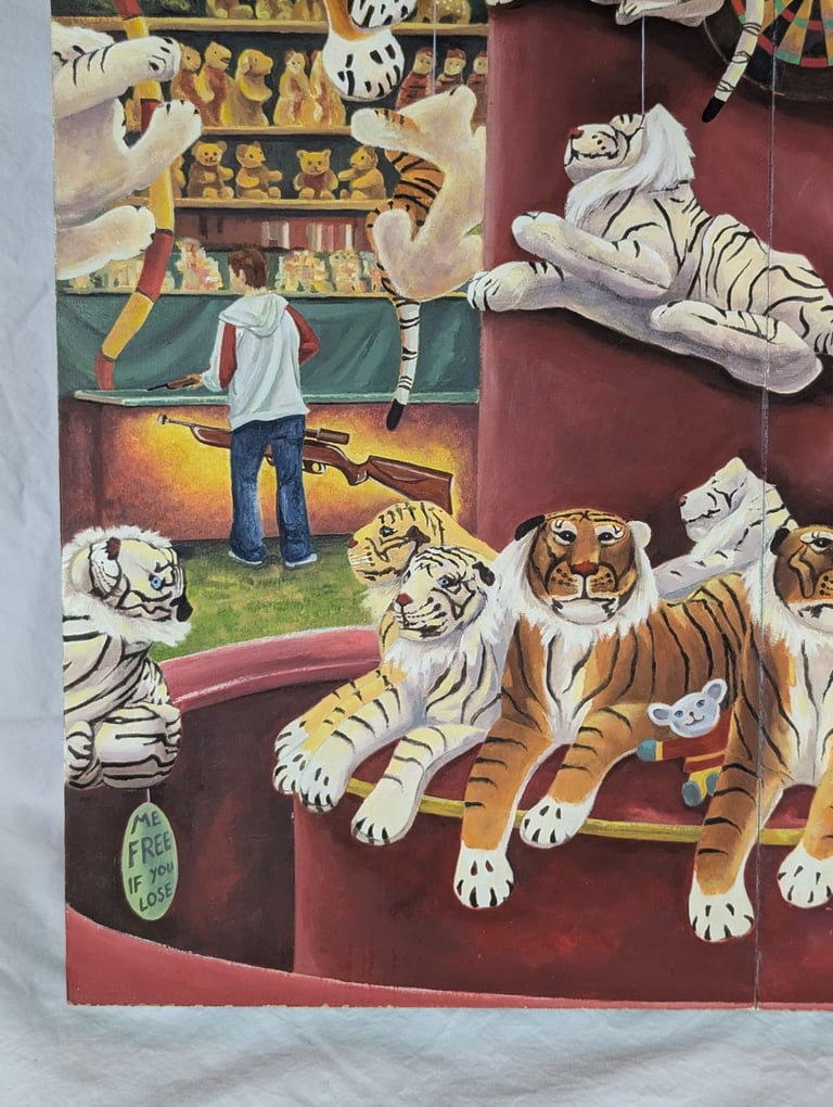 Original oil painting - Tiger Triptych, oil on hinged board, art artwork