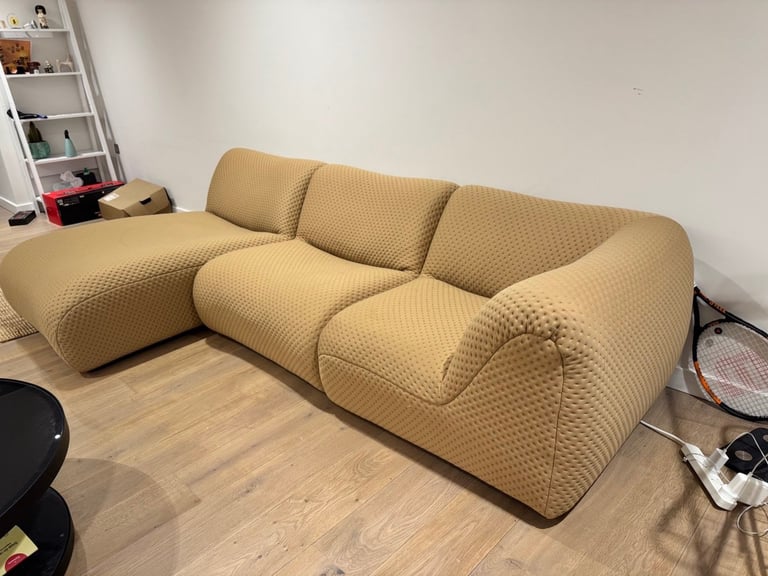 Designer King Living Sofa (L-Shape, Beige, Perfect Condition)