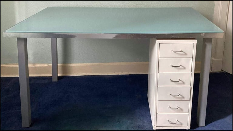 image for FREE!!! GLASS TOPPED IKEA TABLE / DESK