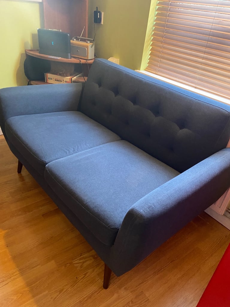 Next blue sofa two seater retro style compact £50 each