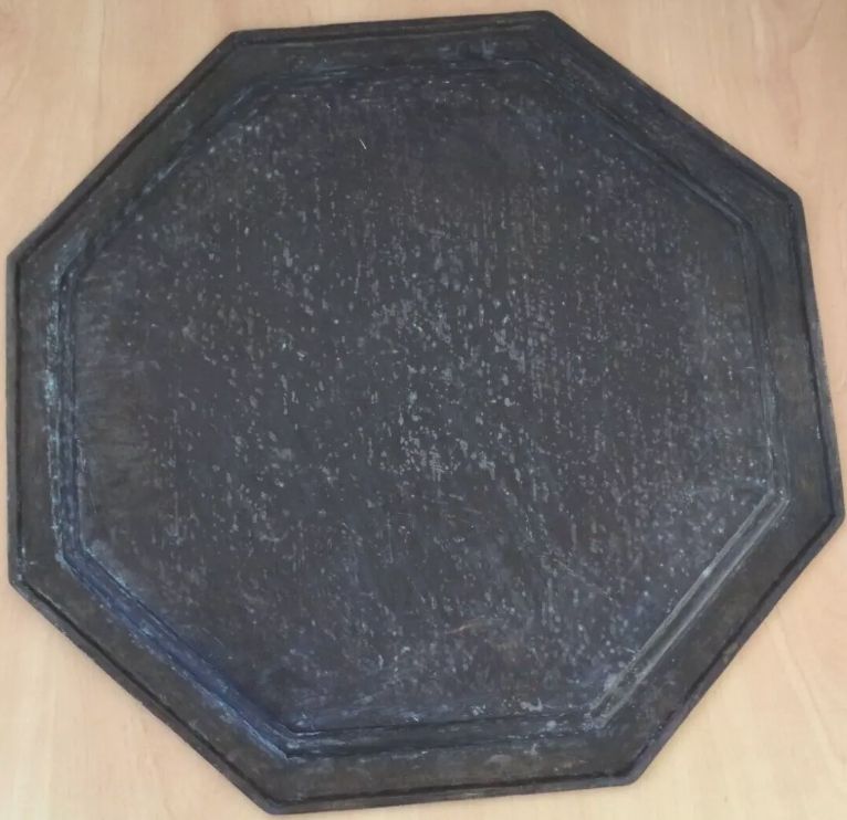 Share Antique Vintage Indian Carved Hammered Brass Tray Hexagonal 1.85kg Birds Monks