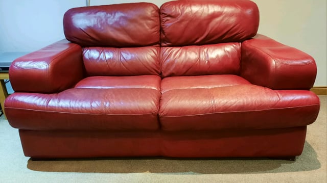 Red Leather Sofa In Stonehaven