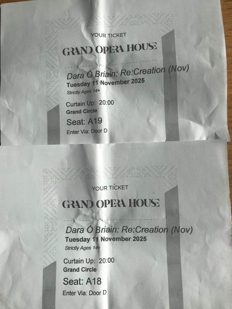 image for Dara O’Brain Opera House tickets  11 November x2 FRONT ROW CIRCLE 