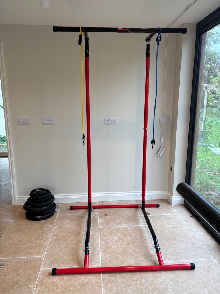 Weight bar, weights, rack and Pull up mate