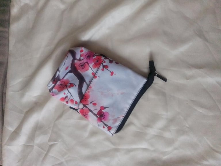 Pencil case with japense flowers on