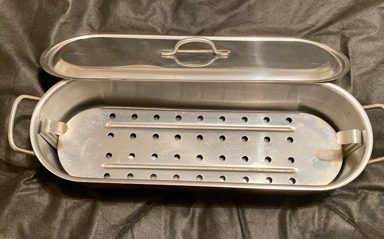 image for LARGE STAINLESS STEEL 3-PIECE FISH KETTLE / POACHER