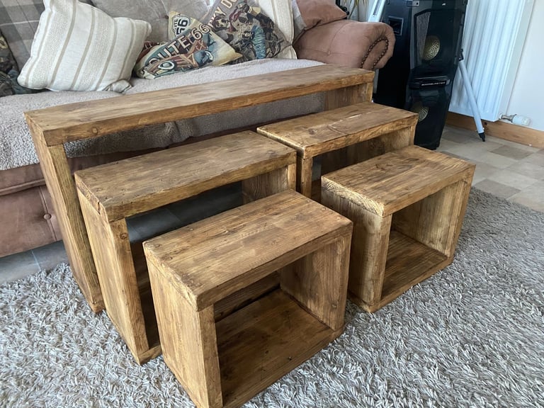 Double nest of tables Rustic, Hand Made reclaimed wood country cottage