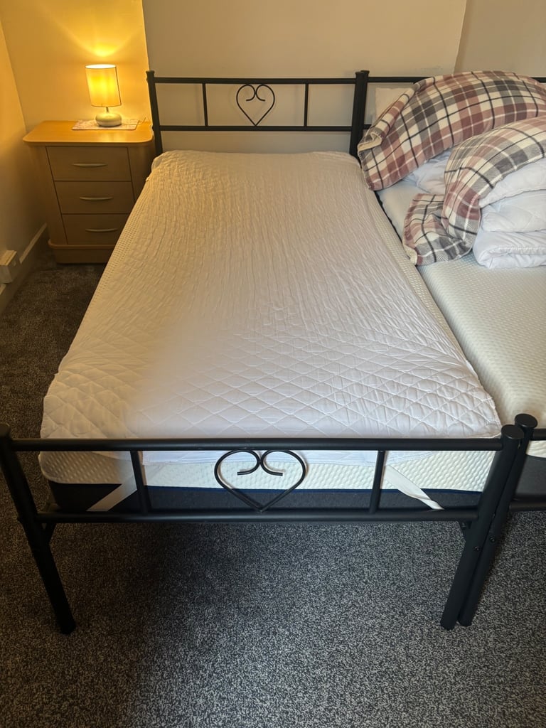 2 x Single metal beds 2 x Emma single mattresses