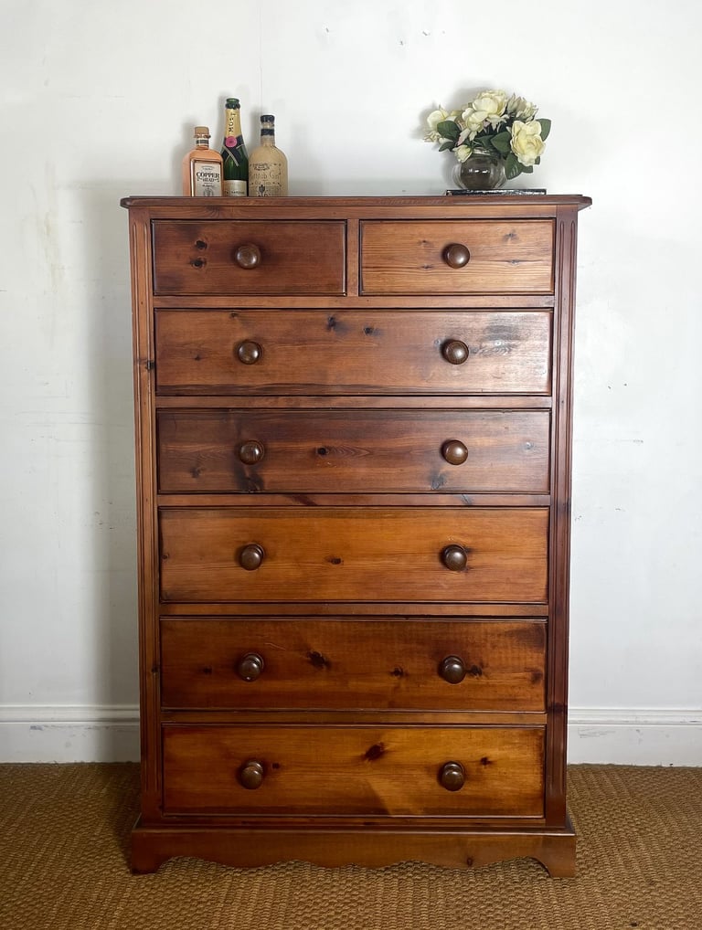 image for Tall large dark pine chest of drawers