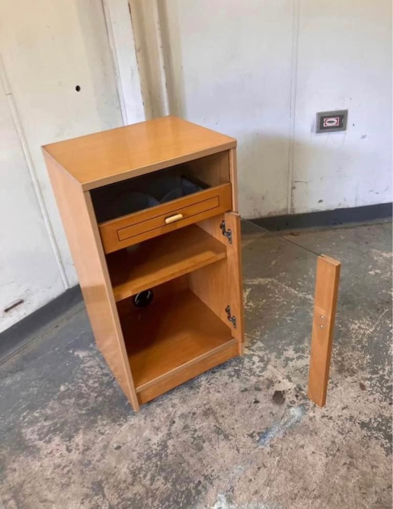 image for Vinyl record player storage unit with glass door and glass drawer