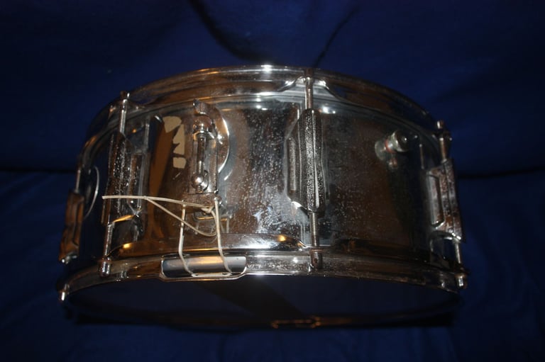 Vintage 1970s Beverley Chrome Snare Drum 14in x 5.1/2in for Drum Kit ~ Made In England ~ £75 ono