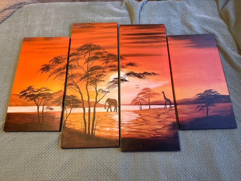 image for Set of 4 wall canvases- orange safari