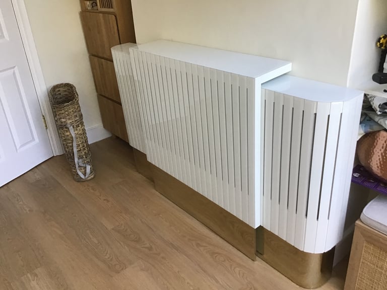 White Glass and Brass Adjustable Radiator Cover 