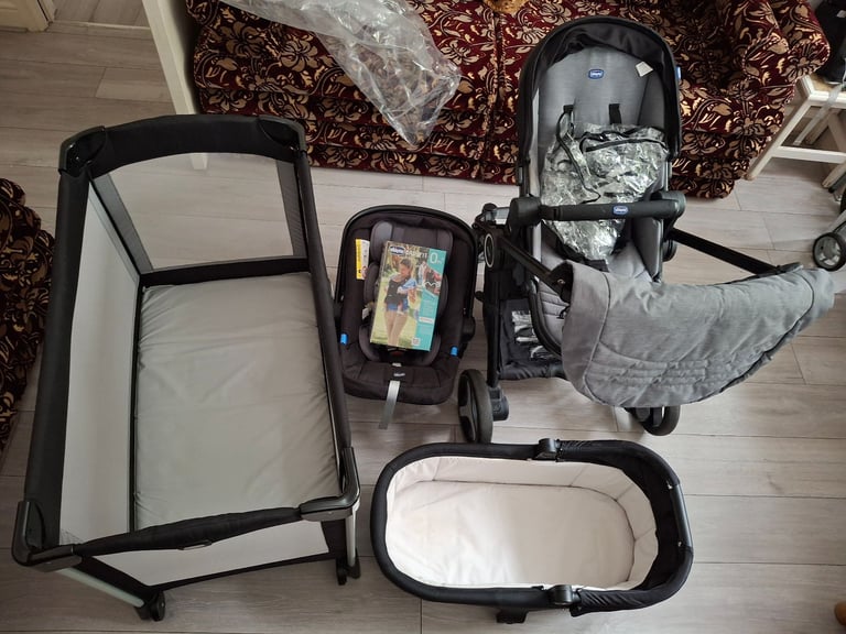 HUGE Baby Bundle: Chicco 3-in-1 Travel System, Joie Cot, Carrier & Snack Booster Seat