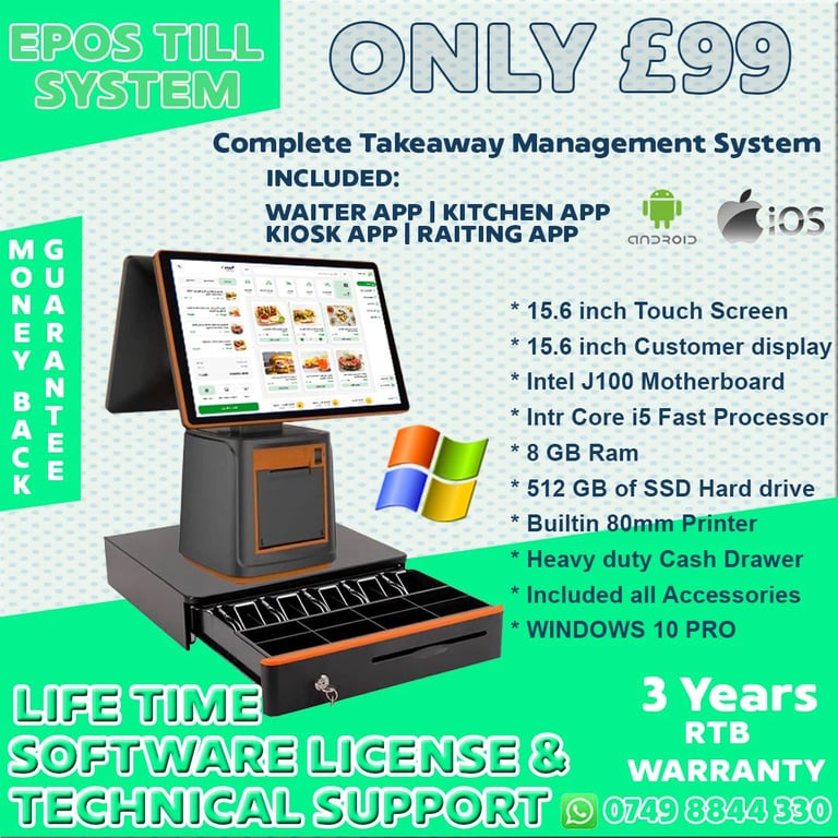image for Epos point of sale till system pos cash register for restaurant retail takeaway shop