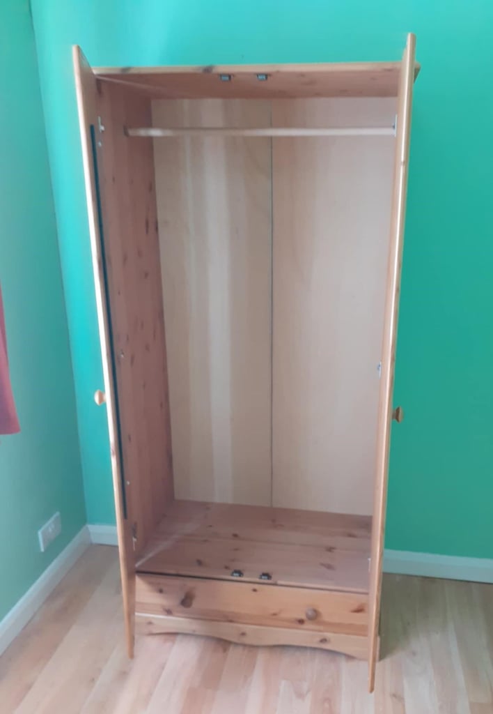 Solid Pine Double Door & Drawer Wardrobe with Mirror