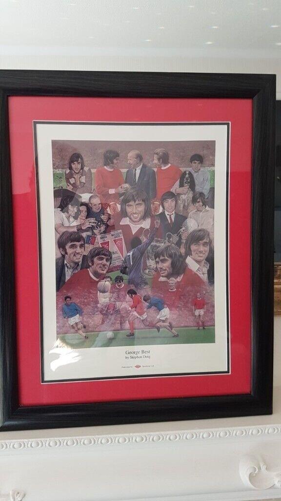 Professionally drawn and framed George Best collectable collage