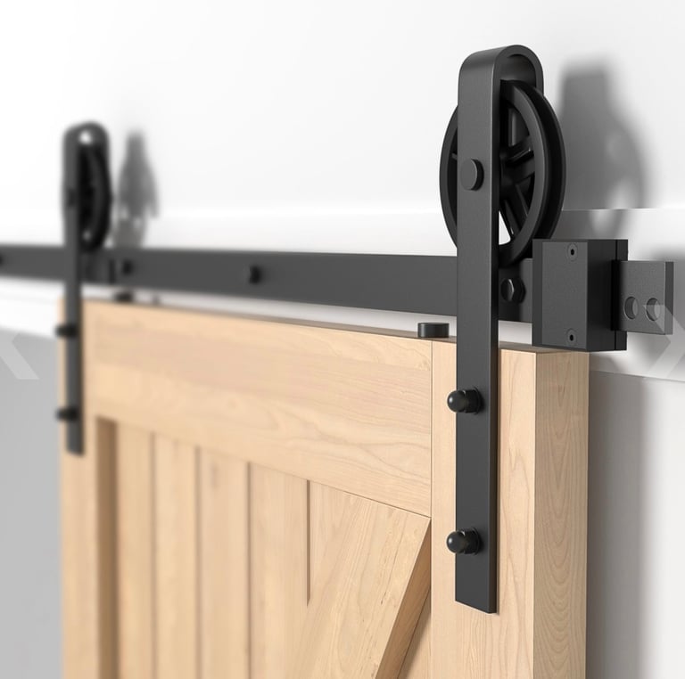 Sliding Barn Door Kit 6.6FTHeavy Duty Black Track, Single Wood, Big Wheel Design