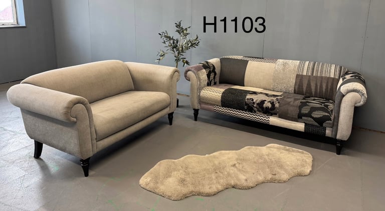 DFS Capsule Collection Grey Patch Work 3 Seater Sofa & Grey 2 Seater Sofa  £395 Free Local Delivery
