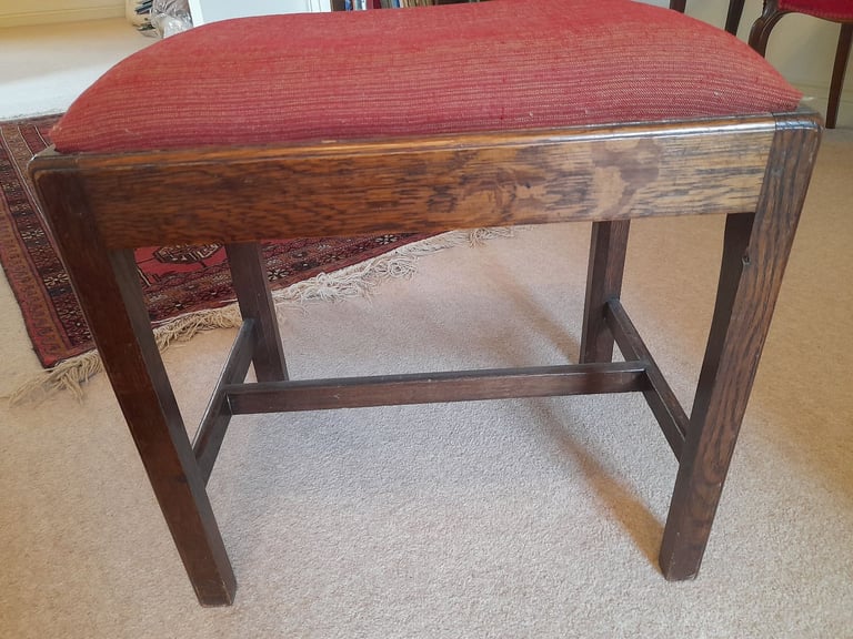 Antique Piano stool oak frame upholstered seat