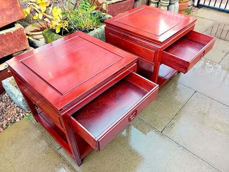 Pair of Heavy Chinese Solid Rosewood Side Tables