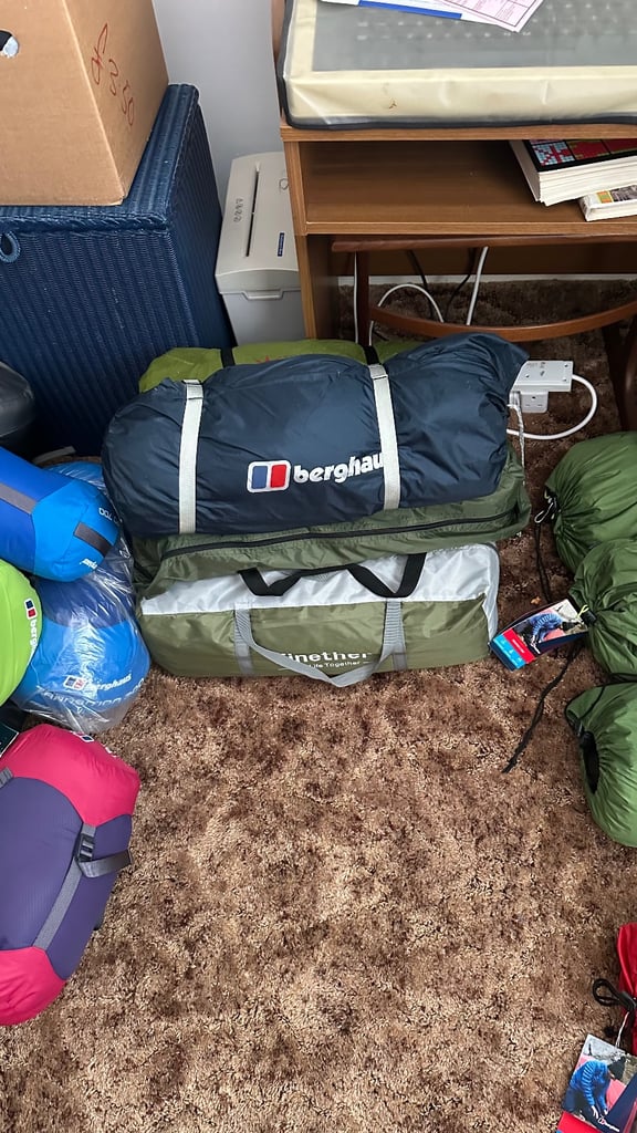 Tents, sleeping bags, rucksack, camping gear