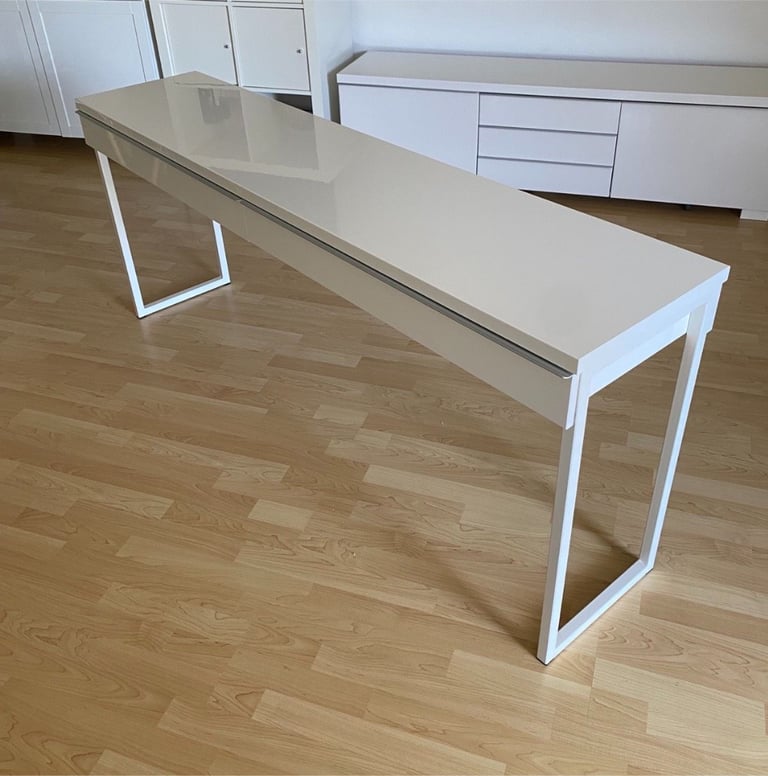 White Ikea BESTÅ BURS Table / Desk / Dressing 180cm x 40cm with glass top