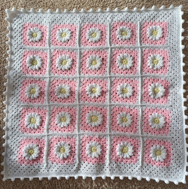 Daisy Crochet Baby Blanket - New & Handmade