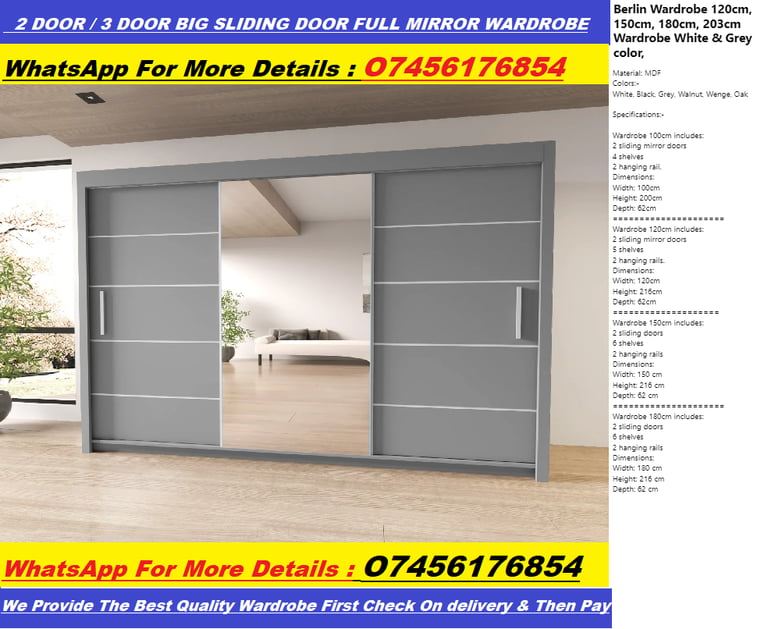 image for Must Go!! Chicago wardrobe - 2 Sliding Door wardrobe with Mirror & Shelves –