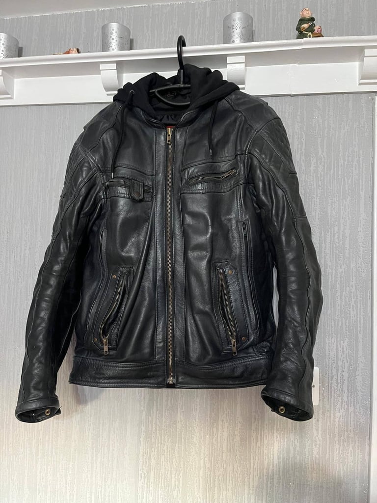 Mens black leather motorcycle jacket 