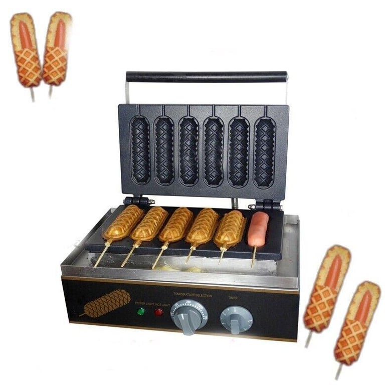 Commercial Nonstick Electric Hot Dog on A Stick Waffle Maker Iron Machine