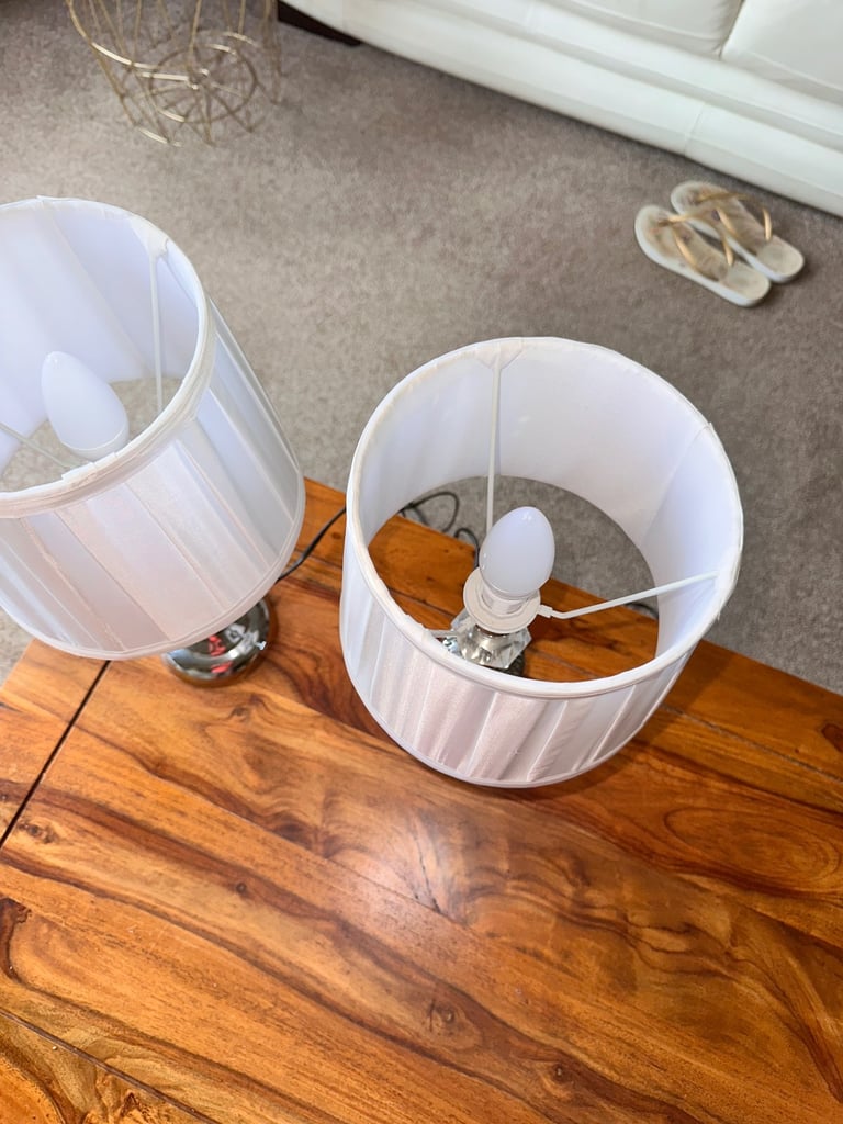 Pair of Silver Chrome and Crystal Bedside or Occasional Table Lamps