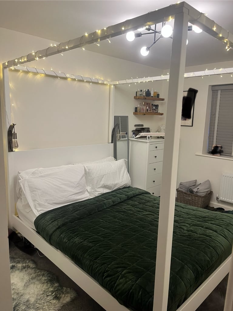image for Habitat Blissford 4 Poster Kingsize Wooden Bed Frame - White. 