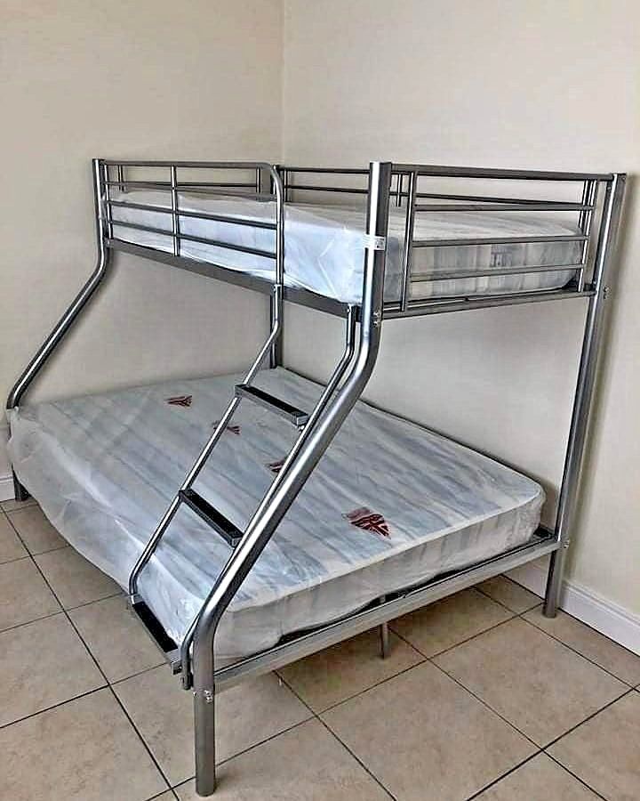 ]] Super Quality - Trio Metal Bunk Bed - Kids & Adults - Optional Mattress ]]