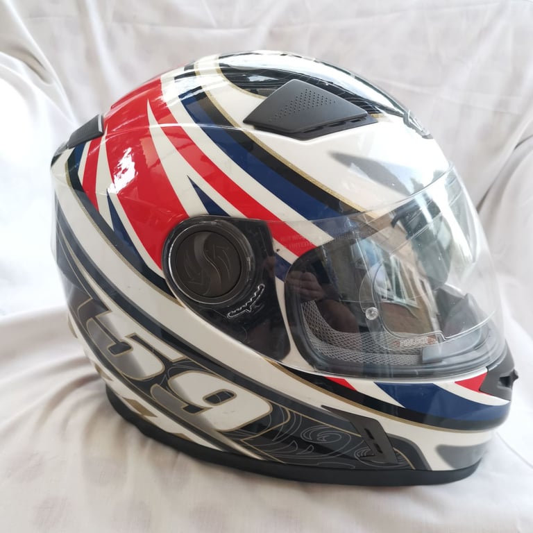 Full Face, Size Large, Union Jack Racing Helmet with Sun Visor