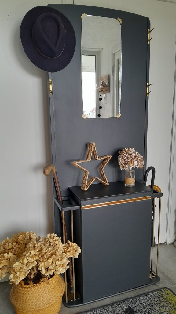 Vintage hall stand, mirror console table, retro hat stand dresser