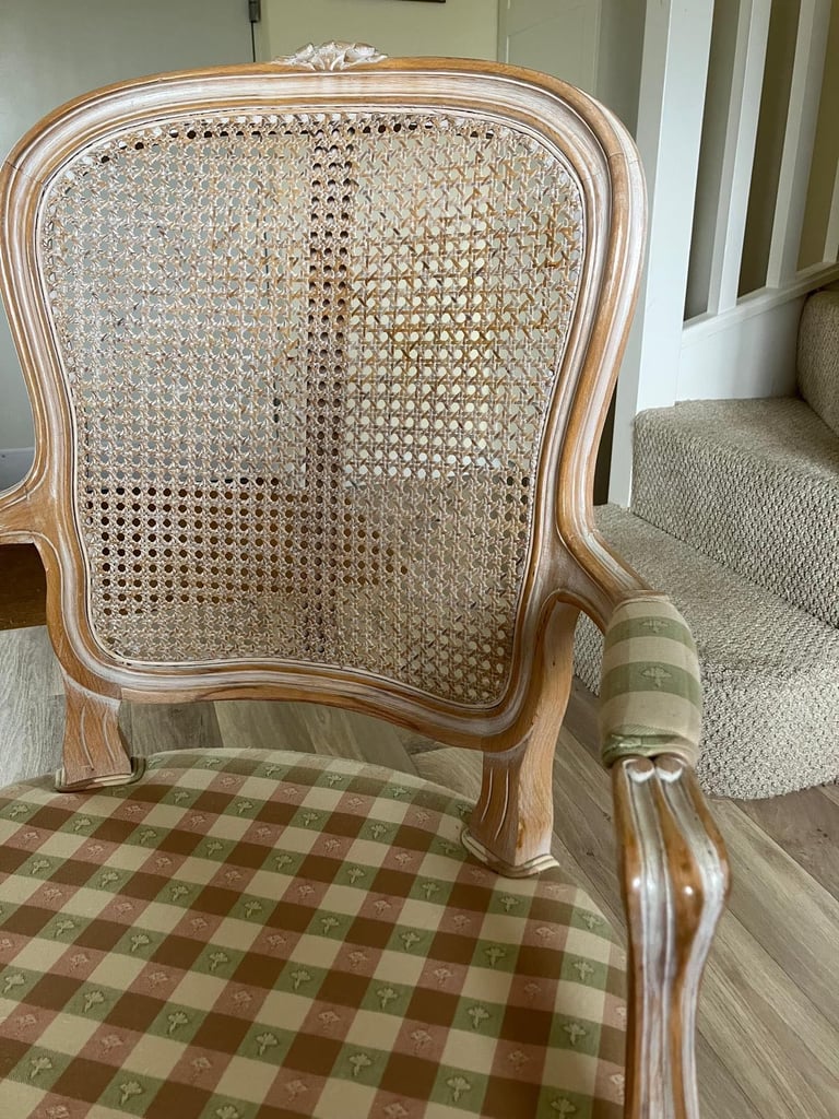 Pair of vintage French-style salon cane armchairs 