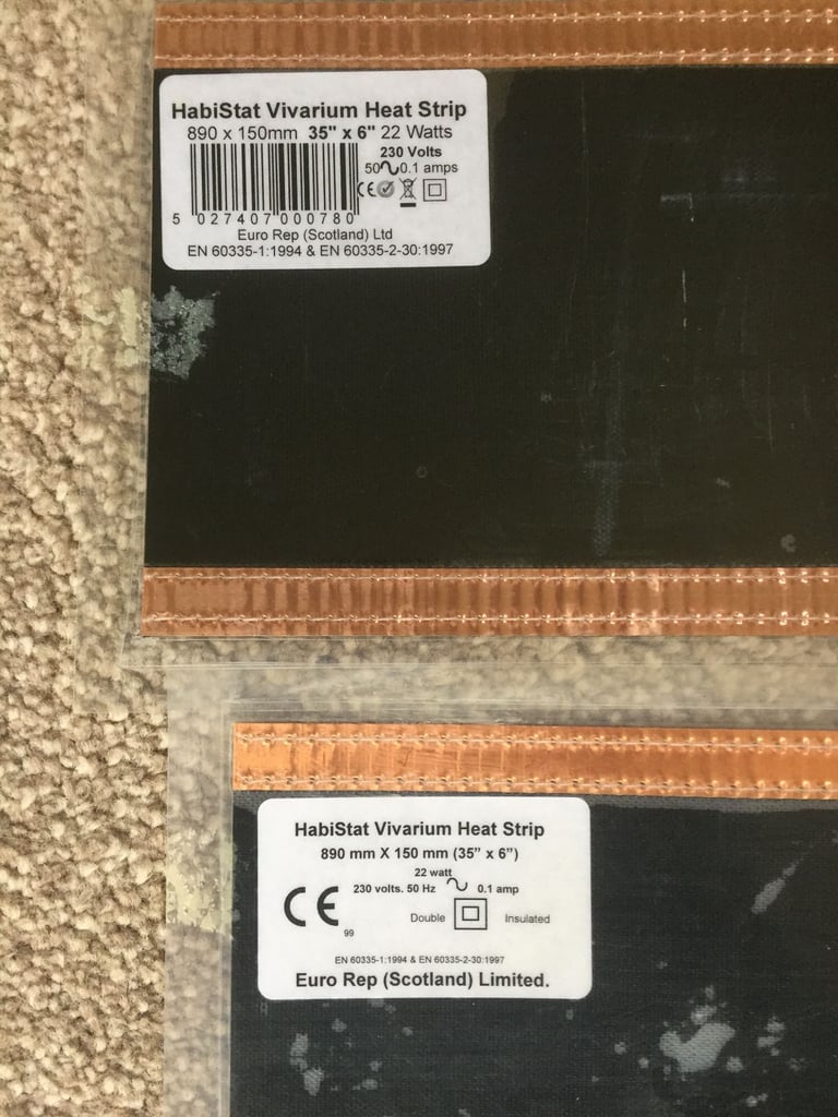 TWO large Habistat heat mats, ceramic log hide, thermometer and small dish ALL for