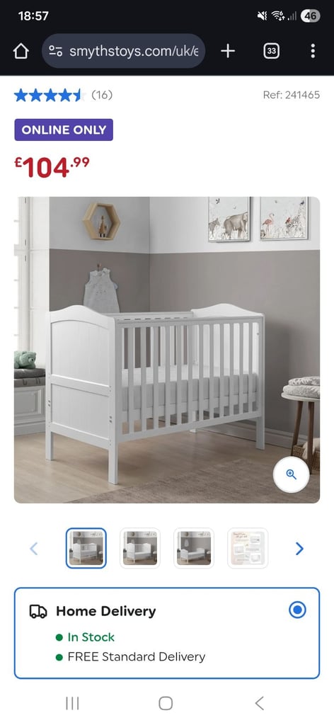 image for Nested Alexandra Mini Wooden Cot Bed White with mattress