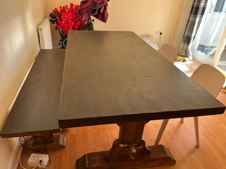 Vintage Solid Wood Dining Table with bench - Good Condition