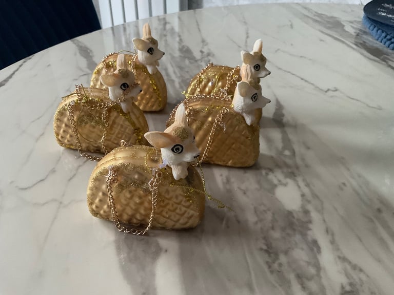 5 Christmas handbag dog baubles new 