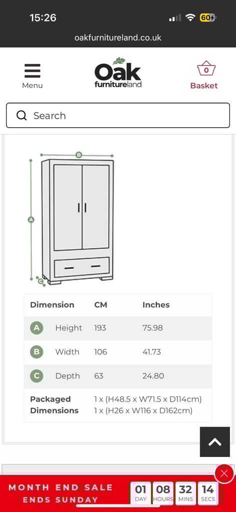 Romsey Solid oak wardrobe from oak furniture land RRP £794 Crack in front panel possible delivery