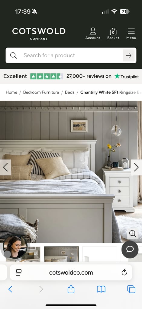 image for Cotswold company King Size Bed, Mattress and Matching Bedsides Table